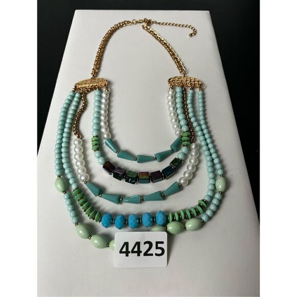 Turquose and faux pearl 5 layer statement necklace - Picture 13 of 13